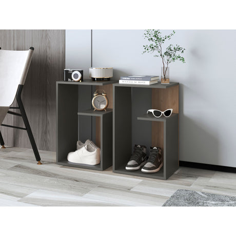 Mesa Auxiliar Everett Plomo y Fresno Europeo 39.8x63.4cm Rectangular con Dos Compartimientos - MESAS AUXILIARES | Bylmo