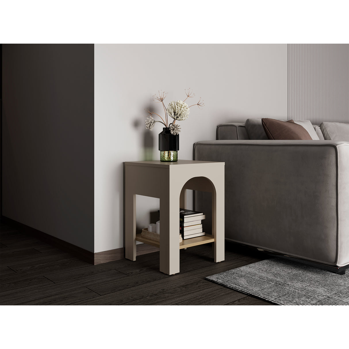 Mesa Auxiliar Aira Capri y Fresno Europeo 37.5x52cm Rectangular con Dos Compartimientos - MESAS AUXILIARES | Bylmo