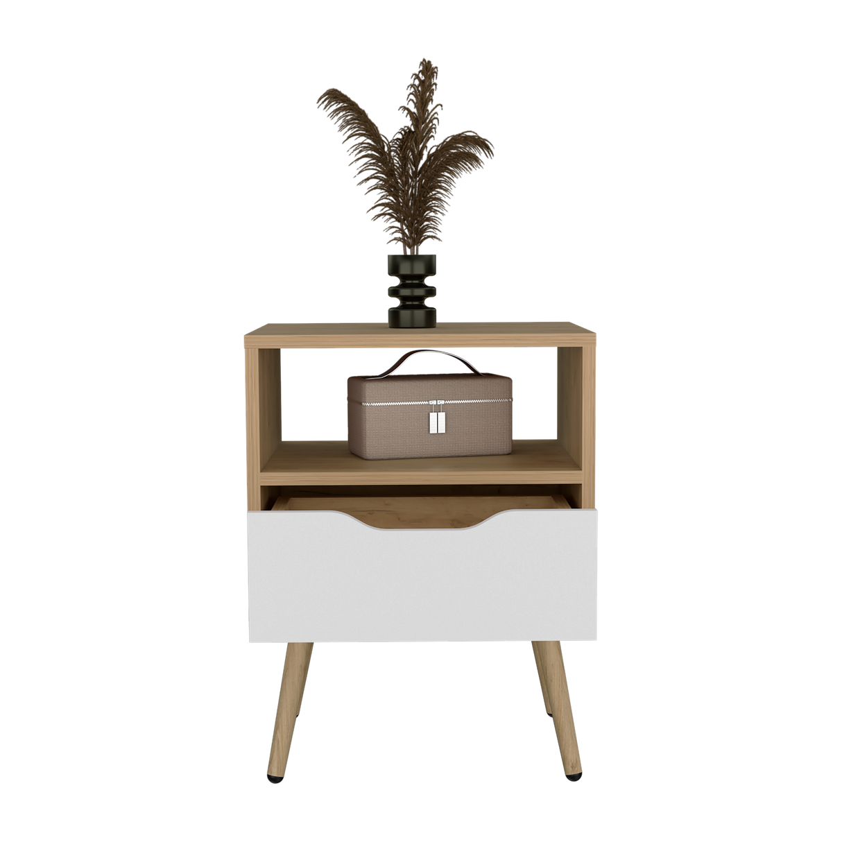 Mesa de Noche Wende Blanco y Fresno Europeo 40x43cm con Un Cajón - MESAS DE NOCHE | Bylmo