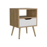 Mesa de Noche Wende Blanco y Fresno Europeo 40x43cm con Un Cajón - MESAS DE NOCHE | Bylmo