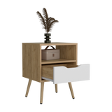Mesa de Noche Wende Blanco y Fresno Europeo 40x43cm con Un Cajón - MESAS DE NOCHE | Bylmo