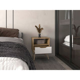 Mesa de Noche Wende Blanco y Fresno Europeo 40x43cm con Un Cajón - MESAS DE NOCHE | Bylmo
