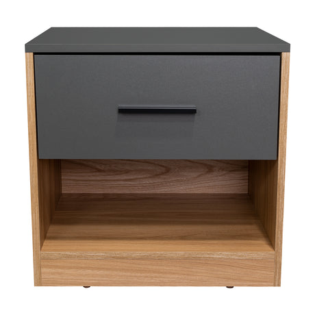 Mesa de Noche Alder Plomo y Fresno Europeo 50x50cm con Un Cajón - MESAS DE NOCHE | Bylmo