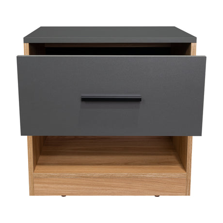 Mesa de Noche Alder Plomo y Fresno Europeo 50x50cm con Un Cajón - MESAS DE NOCHE | Bylmo