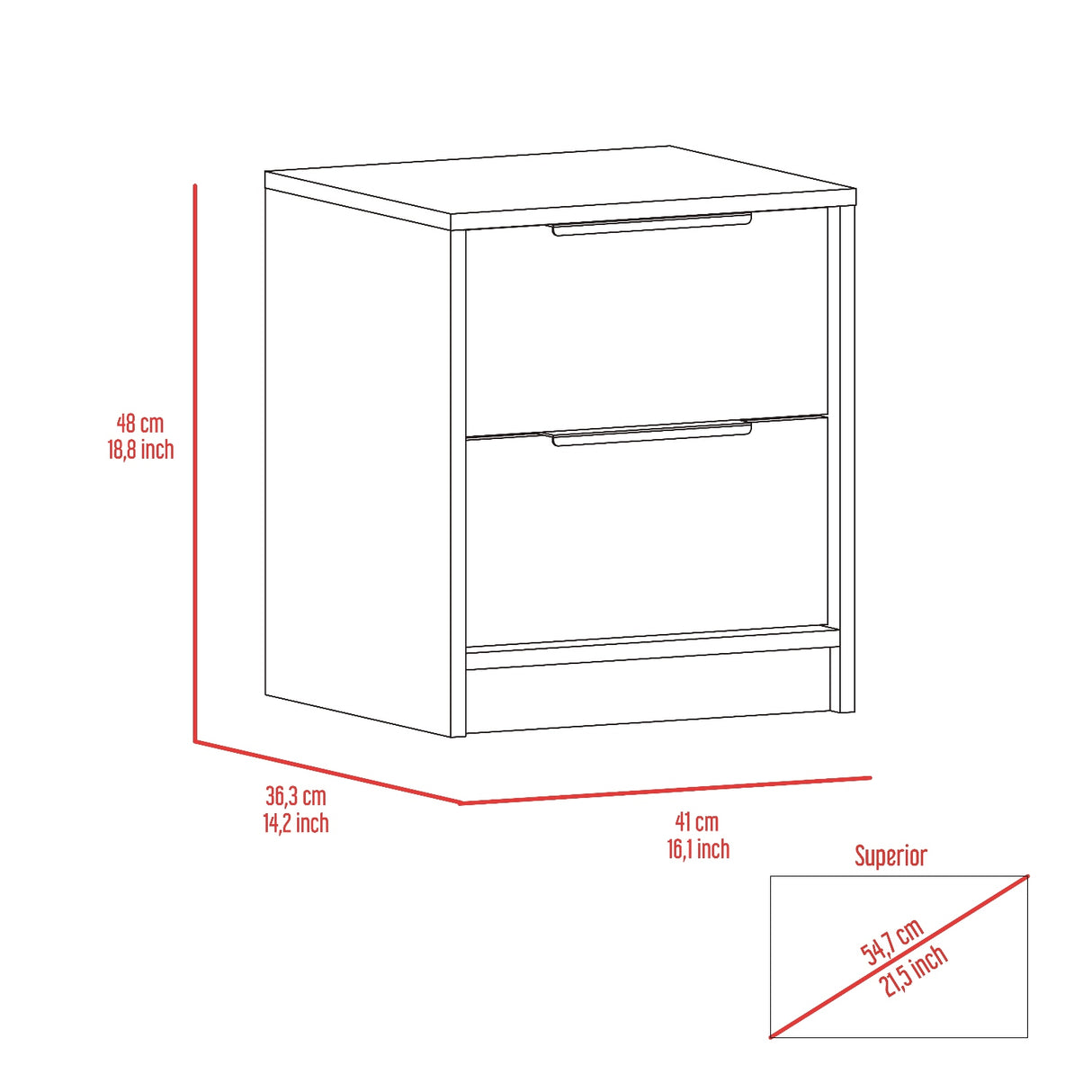 Mesa de Noche Kaia Ceniza 41x48cm con Dos Cajones - MESAS DE NOCHE | Bylmo