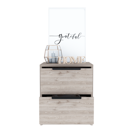 Mesa de Noche Kaia Ceniza 41x48cm con Dos Cajones - MESAS DE NOCHE | Bylmo