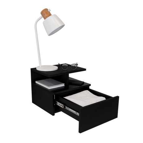 Mesa de Noche Flotante Wengue 35.6x29.5cm con Un Cajón - MESAS DE NOCHE | Bylmo