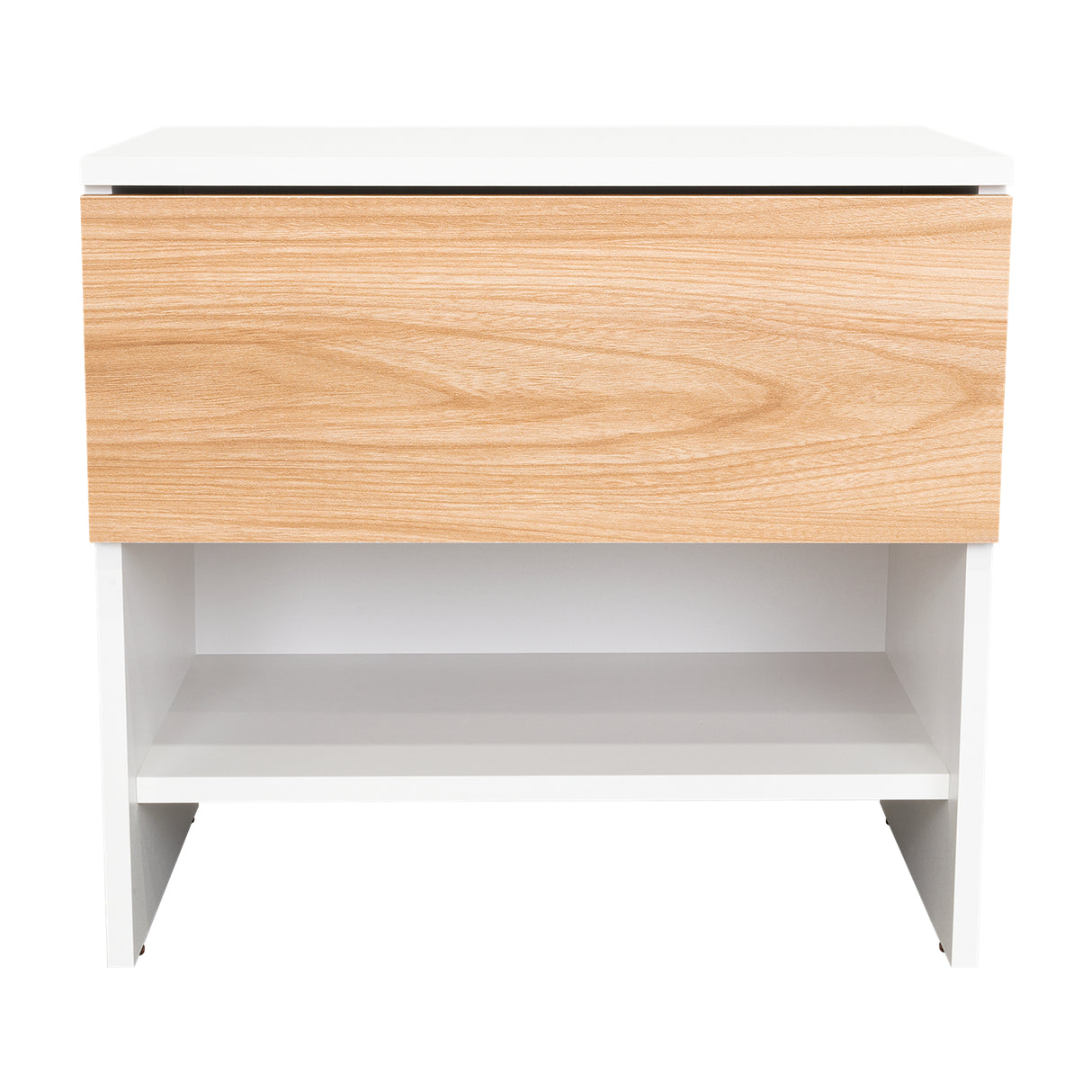 Mesa de Noche Dasel Fresno Europeo y Blanco 50x46.6cm con Un Cajón - MESAS DE NOCHE | Bylmo
