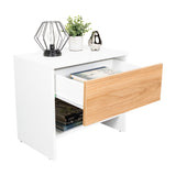 Mesa de Noche Dasel Fresno Europeo y Blanco 50x46.6cm con Un Cajón - MESAS DE NOCHE | Bylmo