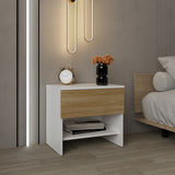 Mesa de Noche Dasel Fresno Europeo y Blanco 50x46.6cm con Un Cajón - MESAS DE NOCHE | Bylmo