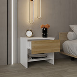 Mesa de Noche Dasel Fresno Europeo y Blanco 50x46.6cm con Un Cajón - MESAS DE NOCHE | Bylmo