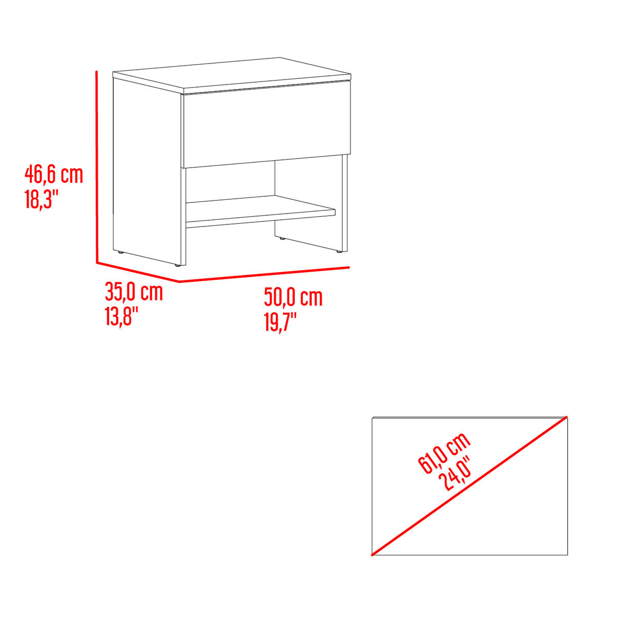 Mesa de Noche Dasel Fresno Europeo y Blanco 50x46.6cm con Un Cajón - MESAS DE NOCHE | Bylmo