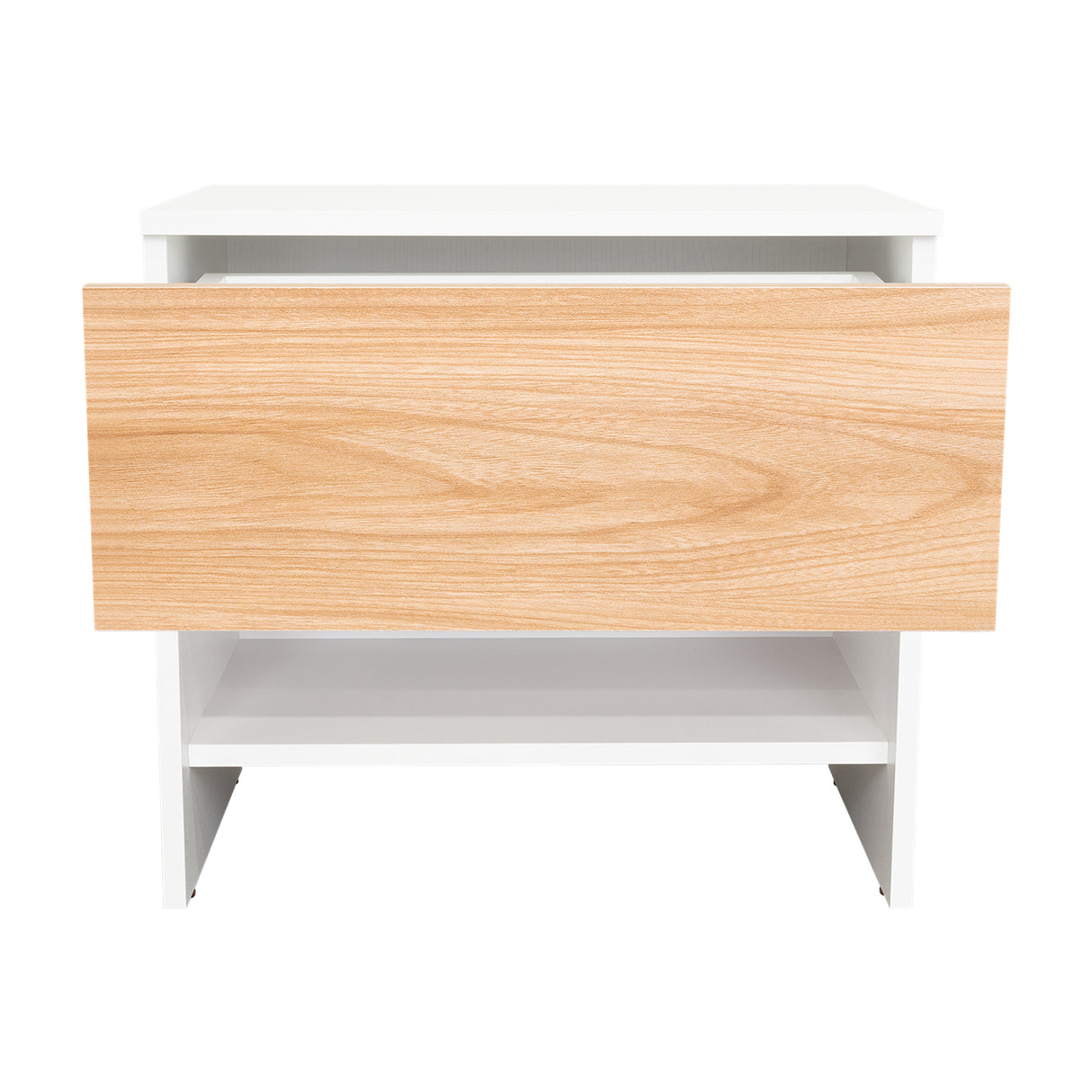 Mesa de Noche Dasel Fresno Europeo y Blanco 50x46.6cm con Un Cajón - MESAS DE NOCHE | Bylmo