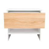 Mesa de Noche Dasel Fresno Europeo y Blanco 50x46.6cm con Un Cajón - MESAS DE NOCHE | Bylmo
