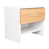 Mesa de Noche Dasel Fresno Europeo y Blanco 50x46.6cm con Un Cajón - MESAS DE NOCHE | Bylmo
