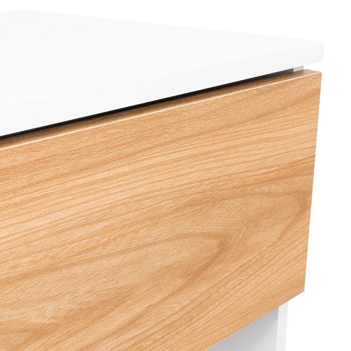 Mesa de Noche Dasel Fresno Europeo y Blanco 50x46.6cm con Un Cajón - MESAS DE NOCHE | Bylmo