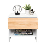 Mesa de Noche Dasel Fresno Europeo y Blanco 50x46.6cm con Un Cajón - MESAS DE NOCHE | Bylmo