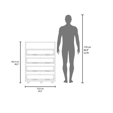 Cajonera Alpine Plomo y Nogal 75x102.3cm con Cuatro Cajones - CAJONERAS Y COMODAS | Bylmo