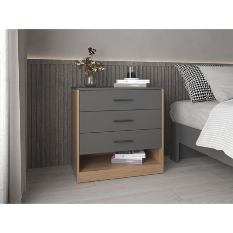 Cajonera Alder Plomo y Fresno Europeo 70x70cm con Tres Cajones - CAJONERAS Y COMODAS | Bylmo