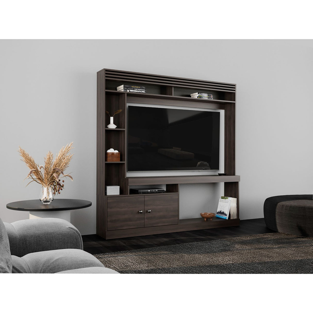 Centro de Entretenimiento Dante Nogal 180x180.6cm Para TV Hasta 55 Pulgadas - MUEBLES DE TV | Bylmo