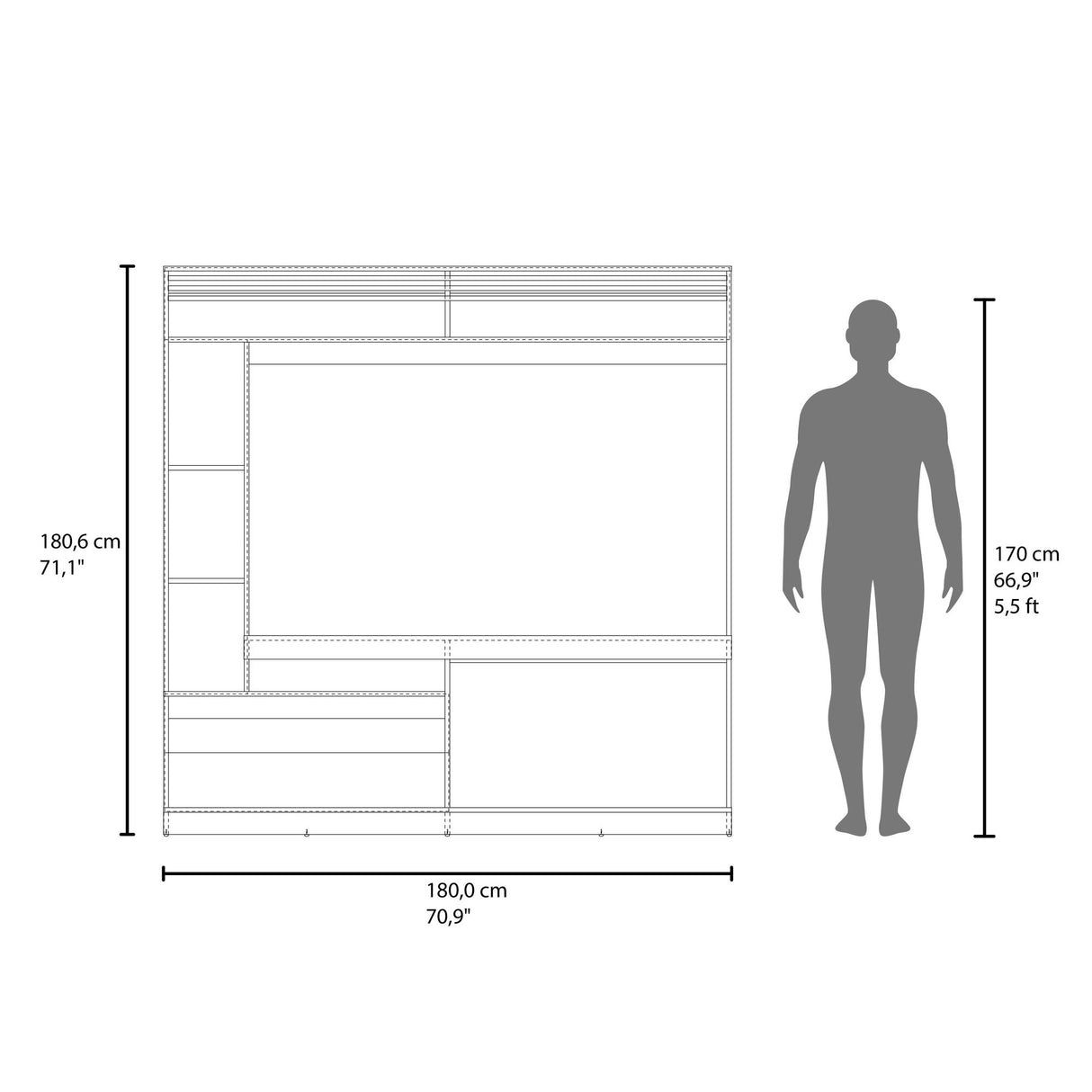 Centro de Entretenimiento Dante Nogal 180x180.6cm Para TV Hasta 55 Pulgadas - MUEBLES DE TV | Bylmo