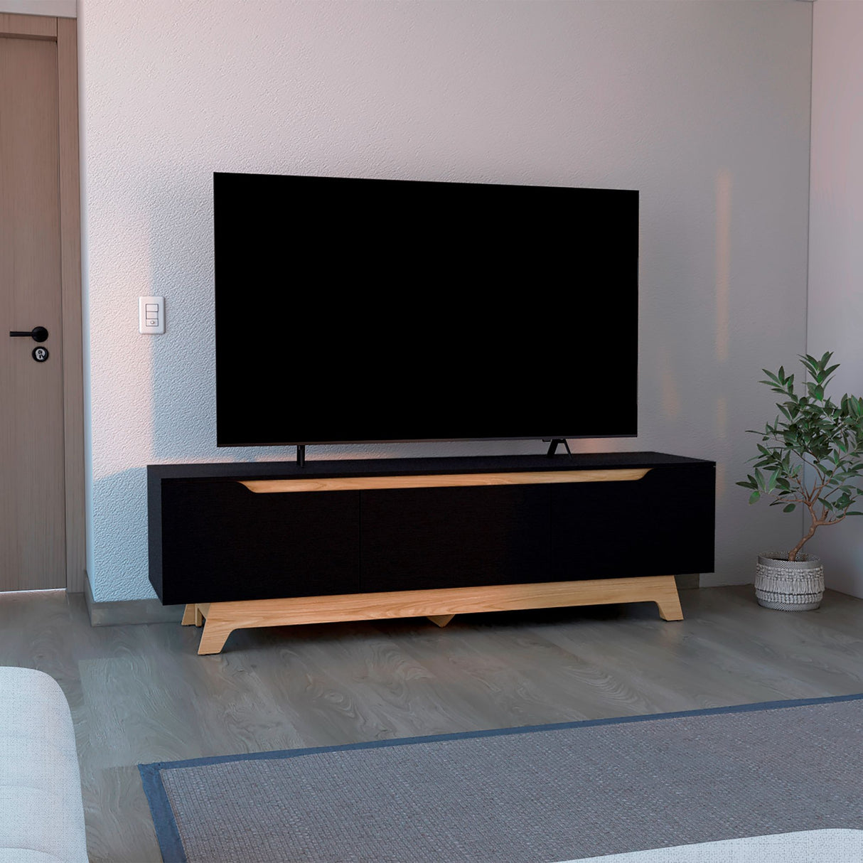 Centro de Entretenimiento Woodall Wengue y Fresno Europeo 180.6x53cm Para TV Hasta 80 Pulgadas - MUEBLES DE TV | Bylmo