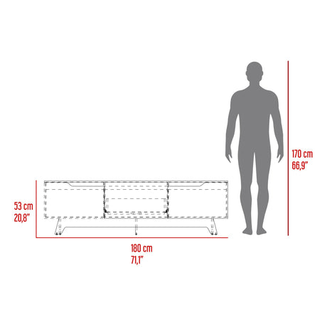 Centro de Entretenimiento Woodall Wengue y Fresno Europeo 180.6x53cm Para TV Hasta 80 Pulgadas - MUEBLES DE TV | Bylmo