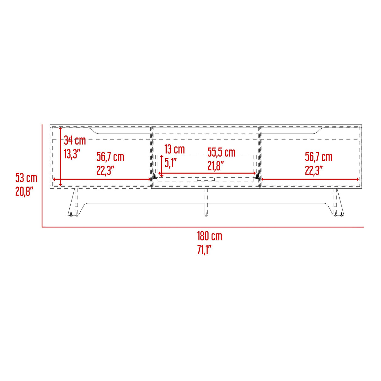 Centro de Entretenimiento Woodall Wengue y Fresno Europeo 180.6x53cm Para TV Hasta 80 Pulgadas - MUEBLES DE TV | Bylmo