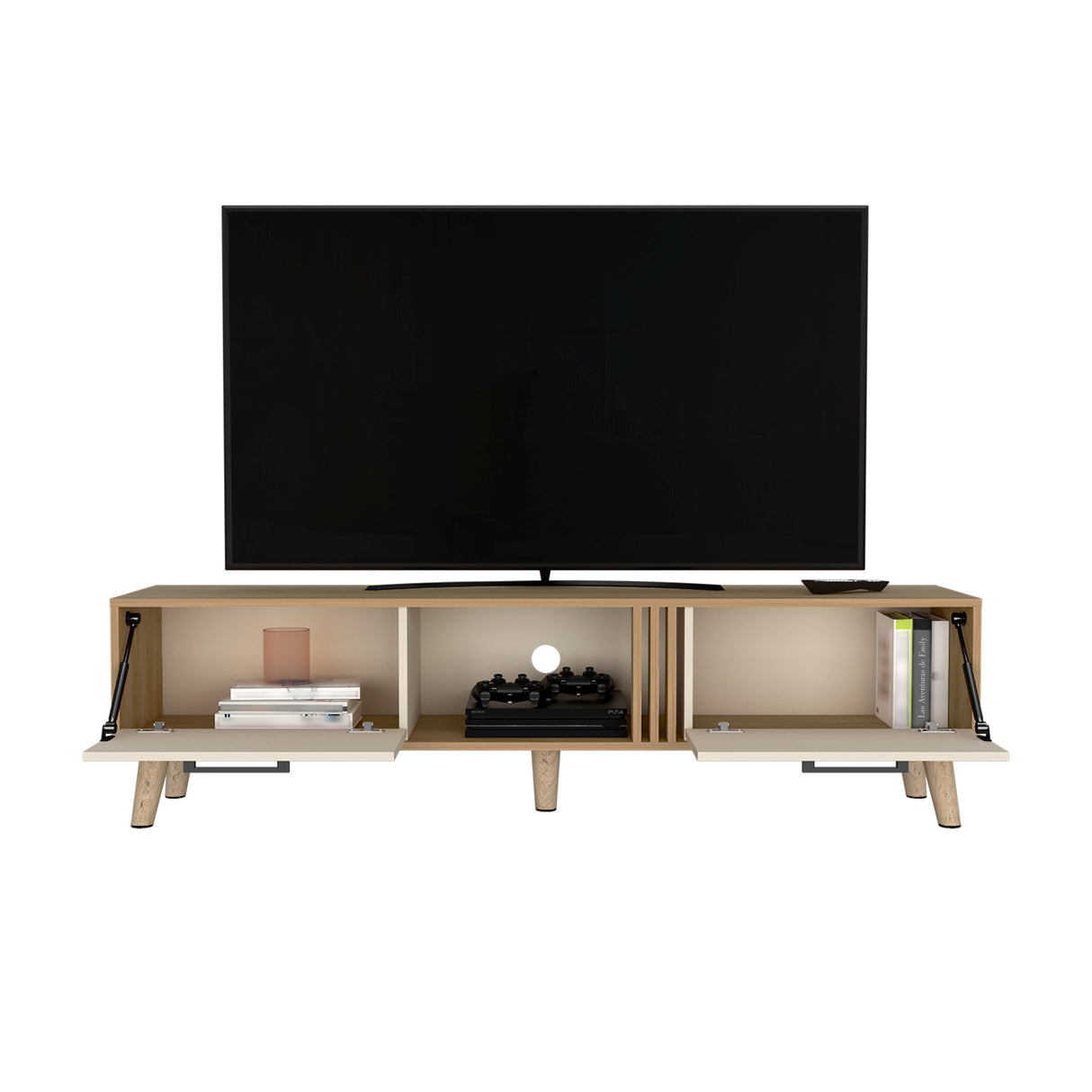 Rack de TV Vance Capri y Fresno Europeo 160x35cm Para TV Hasta 70 Pulgadas con Ranuras para Cables - MUEBLES DE TV | Bylmo