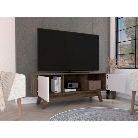 Rack de TV Romero Bellota y Blanco 135x53.7cm Para TV Hasta 55 Pulgadas - MUEBLES DE TV | Bylmo