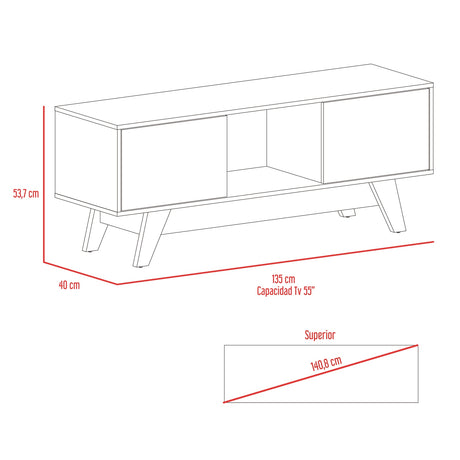 Rack de TV Romero Bellota y Blanco 135x53.7cm Para TV Hasta 55 Pulgadas - MUEBLES DE TV | Bylmo