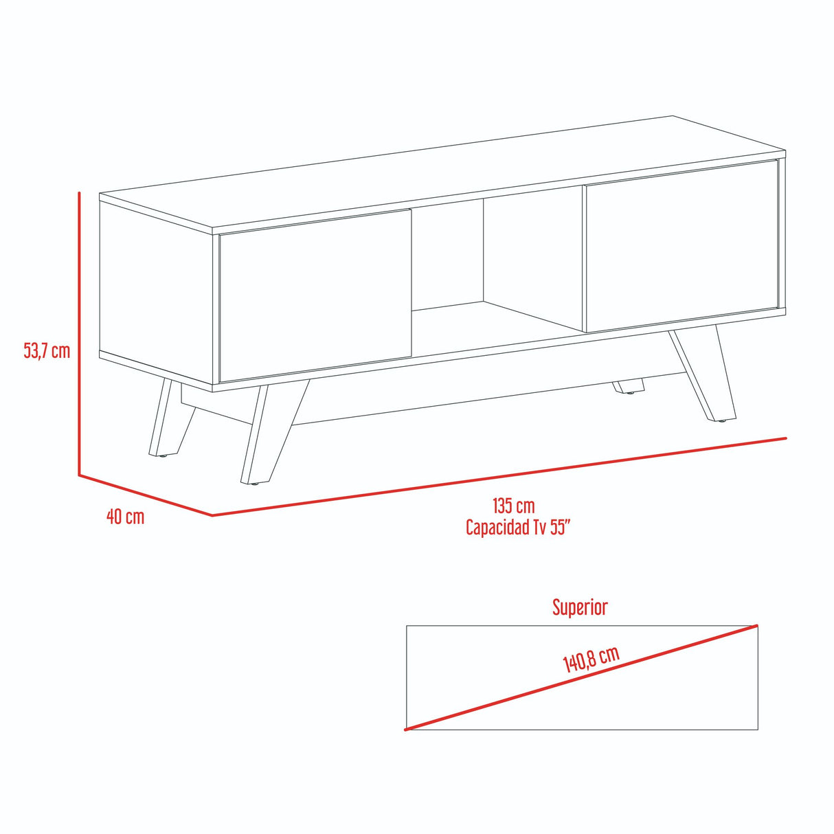 Rack de TV Romero Gales y Blanco 135x53.7cm Para TV Hasta 55 Pulgadas - MUEBLES DE TV | Bylmo