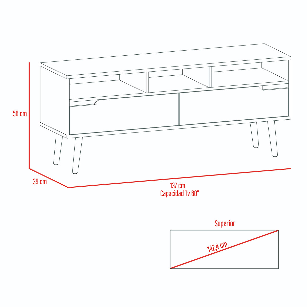 Rack de TV Oslo Bellota y Plomo 137x58cm Para TV Hasta 60 Pulgadas - MUEBLES DE TV | Bylmo