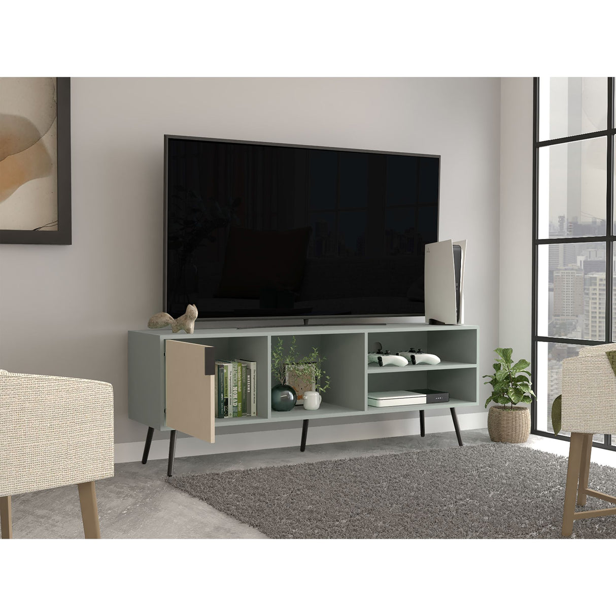 Rack de TV Vulcan Agave y Toquilla 160x58cm Para TV Hasta 65 Pulgadas con Ranuras para Cables - MUEBLES DE TV | Bylmo