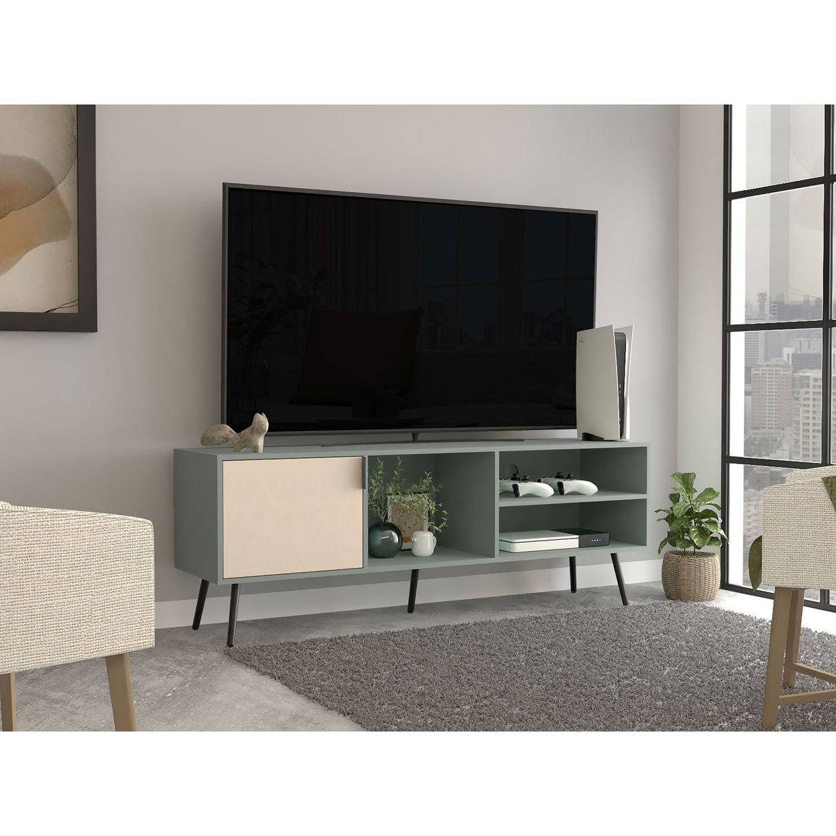 Rack de TV Vulcan Agave y Toquilla 160x58cm Para TV Hasta 65 Pulgadas con Ranuras para Cables - MUEBLES DE TV | Bylmo