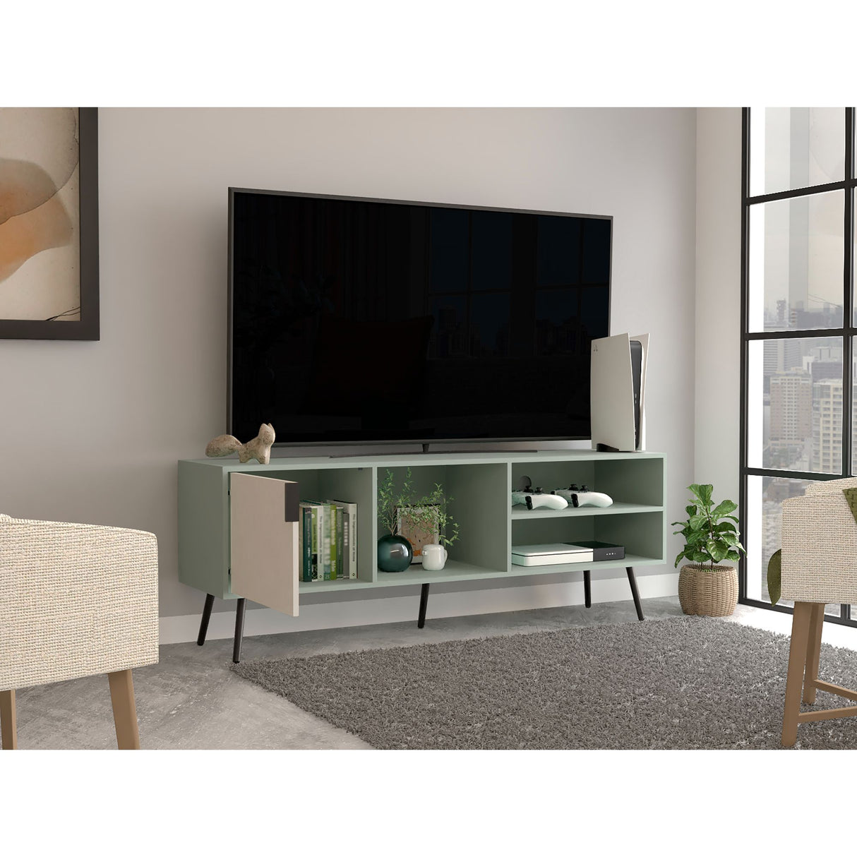 Rack de TV Vulcan Agave y Toquilla 160x58cm Para TV Hasta 65 Pulgadas con Ranuras para Cables - MUEBLES DE TV | Bylmo