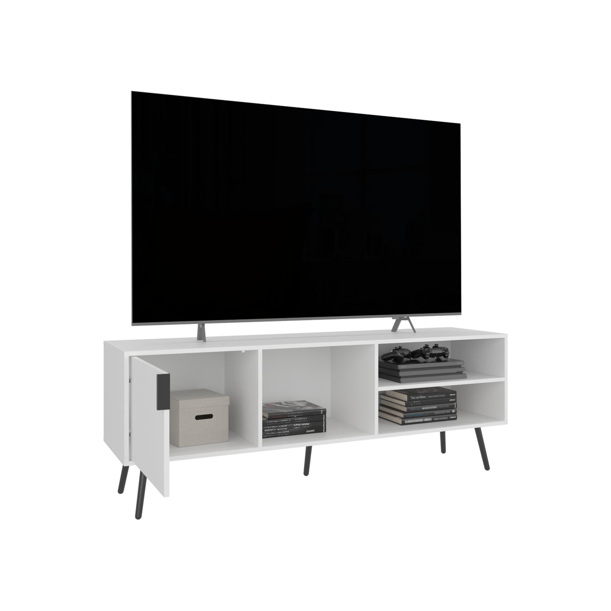 Rack de TV Vulcan Blanco y Capri 160x58cm Para TV Hasta 65 Pulgadas con Ranuras para Cables - MUEBLES DE TV | Bylmo