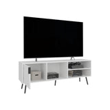 Rack de TV Vulcan Blanco y Capri 160x58cm Para TV Hasta 65 Pulgadas con Ranuras para Cables - MUEBLES DE TV | Bylmo