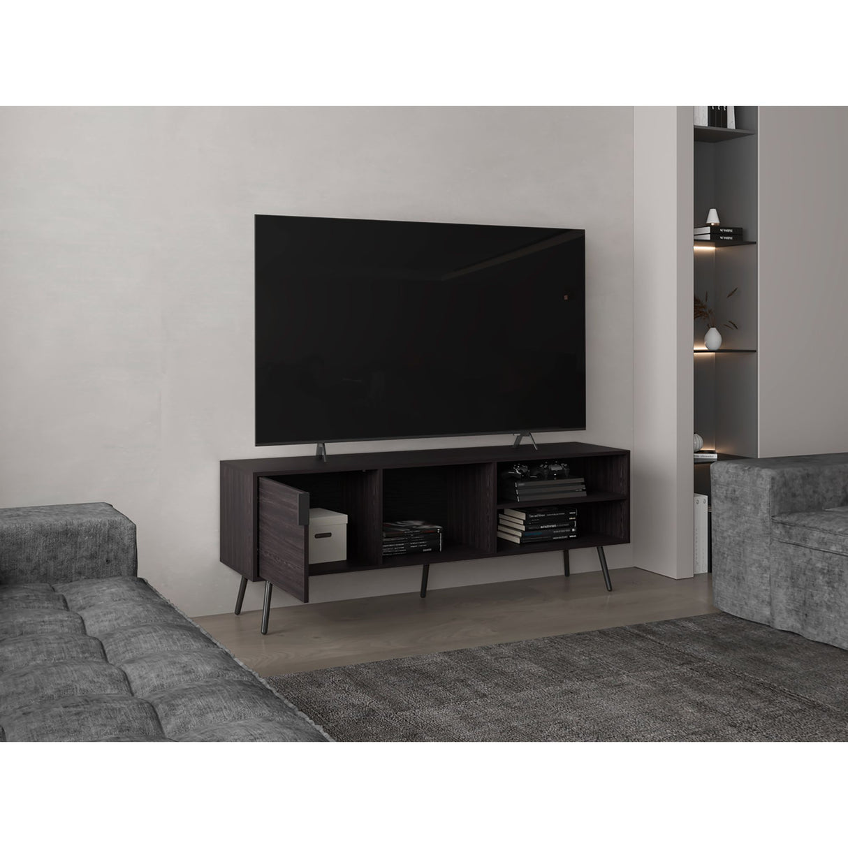 Rack de TV Vulcan Wengue 160x58cm Para TV Hasta 65 Pulgadas con Ranuras para Cables - MUEBLES DE TV | Bylmo
