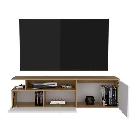 Rack de TV Selma Fresno Europeo y Blanco 161x44.1cm Para TV Hasta 70 Pulgadas con Ranuras para Cables - MUEBLES DE TV | Bylmo