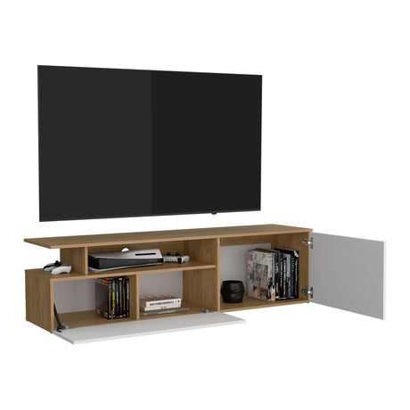 Rack de TV Selma Fresno Europeo y Blanco 161x44.1cm Para TV Hasta 70 Pulgadas con Ranuras para Cables - MUEBLES DE TV | Bylmo