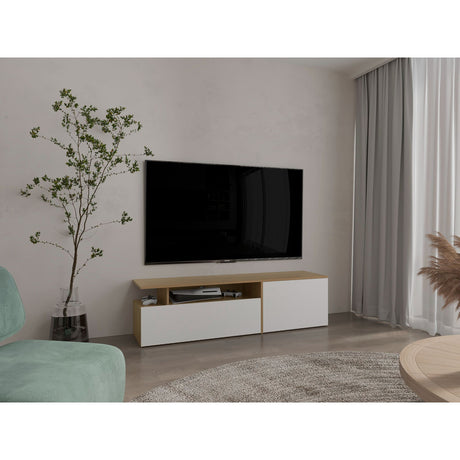 Rack de TV Selma Fresno Europeo y Blanco 161x44.1cm Para TV Hasta 70 Pulgadas con Ranuras para Cables - MUEBLES DE TV | Bylmo