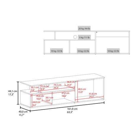 Rack de TV Selma Fresno Europeo y Blanco 161x44.1cm Para TV Hasta 70 Pulgadas con Ranuras para Cables - MUEBLES DE TV | Bylmo