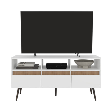 Rack de TV Aranjuez Blanco y Fresno 120.2x60cm Para TV Hasta 50 Pulgadas - MUEBLES DE TV | Bylmo