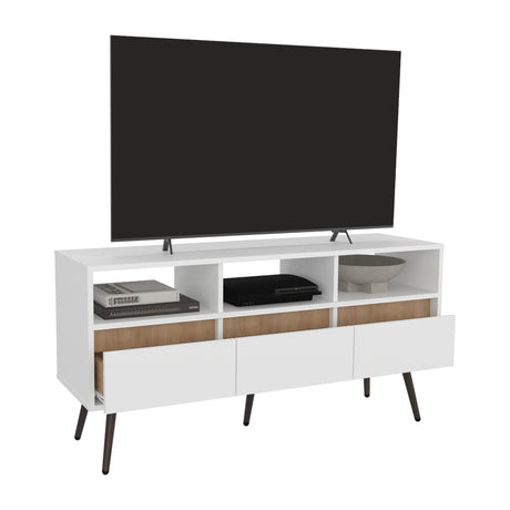 Rack de TV Aranjuez Blanco y Fresno 120.2x60cm Para TV Hasta 50 Pulgadas - MUEBLES DE TV | Bylmo
