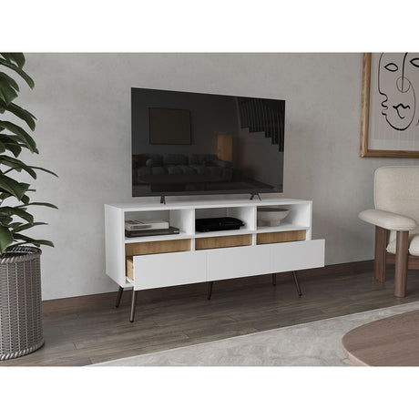 Rack de TV Aranjuez Blanco y Fresno 120.2x60cm Para TV Hasta 50 Pulgadas - MUEBLES DE TV | Bylmo