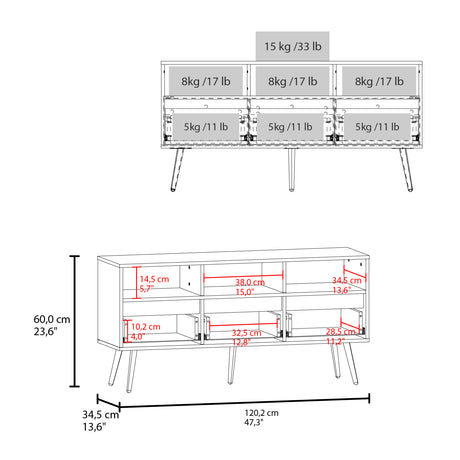 Rack de TV Aranjuez Blanco y Fresno 120.2x60cm Para TV Hasta 50 Pulgadas - MUEBLES DE TV | Bylmo