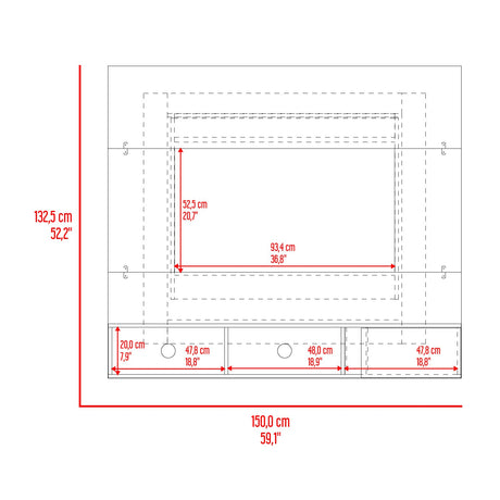 Panel de TV Flotante Dassel Blanco y Fresno Europeo 150x132.5cm