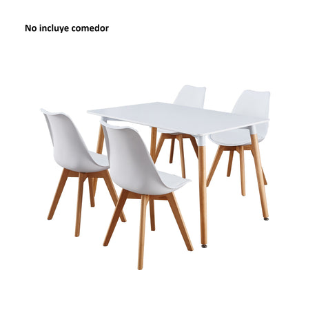 Kit x 4 Sillas Comedor BM - 053 - L Blanco y Cafe Claro 49.5x84cm con Espaldar - SILLAS Y BUTACOS | Bylmo