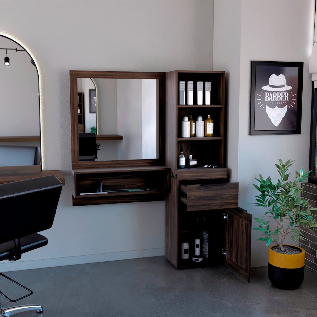 Tocador Montown Nogal 119.8x158.2cm con Espejo y Un Cajón - TOCADORES | Bylmo